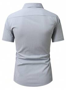 Manfinity Mode Cămașă bărbătească cu mânecă scurtă, culoare solidă, casual, de afaceri, cămașă elegantă casual pentru bărbați - Gri - Vizualizare 2