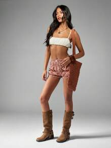 MISSGUIDED Ruffle Layered Gingham Bloomer Short Summer Beach Holiday Tiered Cotton Blend High Waist Ruffle Trim Casual Boho Festival Puff Style Short - Red and White - View 3