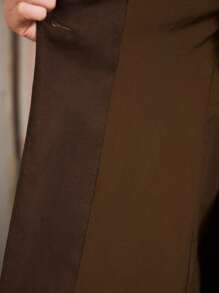 ZEYLAH Áo khoác blazer rộng rãi thêu vải lanh hai hàng khuy, thời trang cho mùa hè - Cà phê nâu - Xem 13