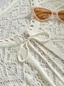 Breezaya Women's Thin Perforated 3/4 Sleeve Lightweight Cardigan, Summer - Apricot - View 4