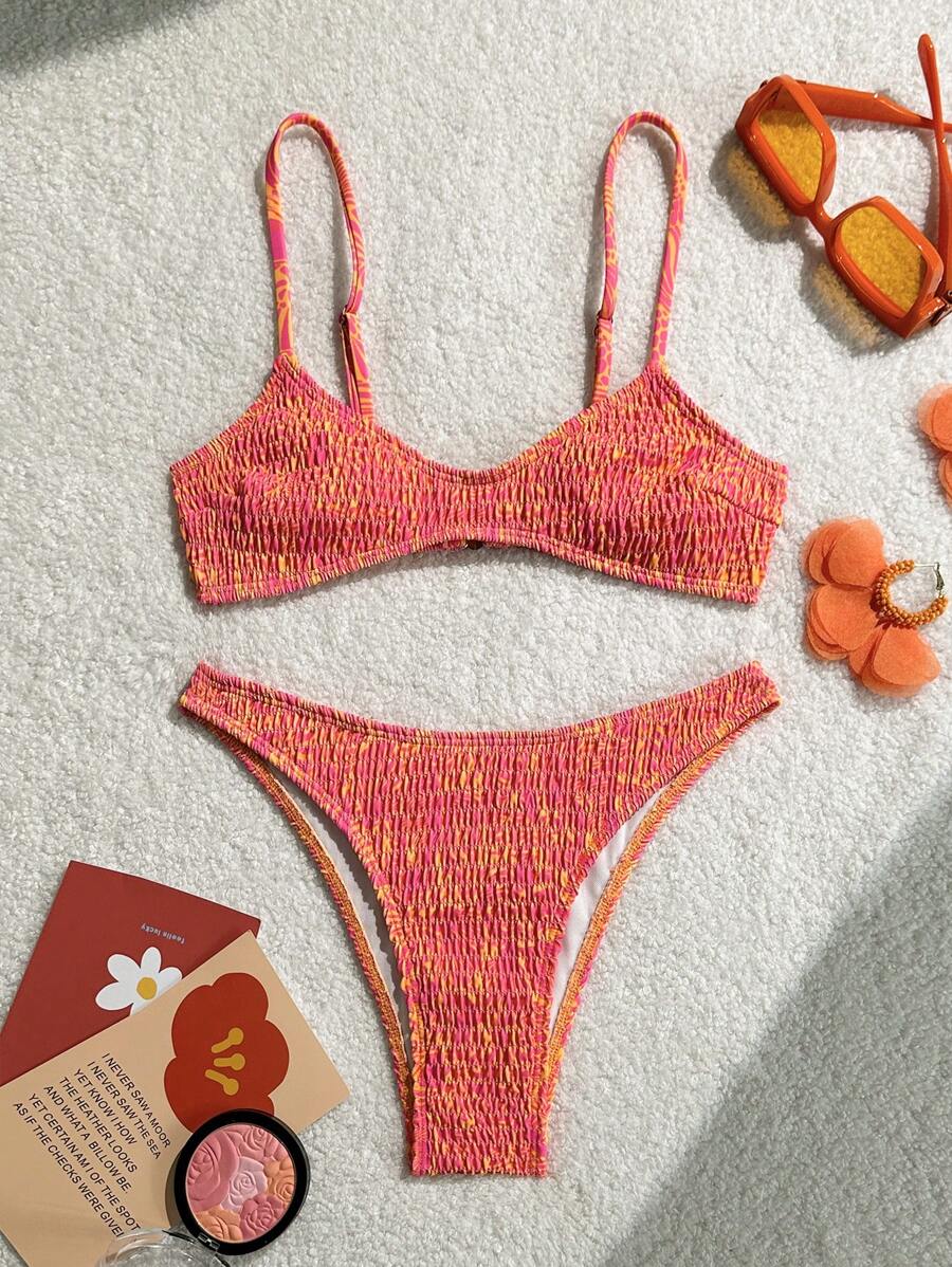 Swim Mod Women's Summer Spaghetti Strap Random Floral Print 2 Pieces Bikini Set, Tight Casual Vacation Swimsuit - Multicolor - View 1