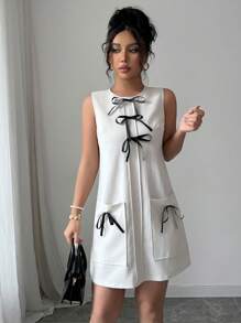 SHEIN Clasi Abito midi da donna elegante, romantico e dolce con fiocco, adatto per vacanze, appuntamenti e nuova stagione scolastica
