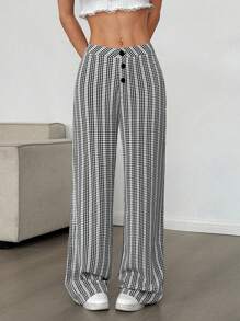 Flirla 2025 Spring/Summer Plaid Button Design Multicolor Jacquard Fresh Pants Fall Cloth For Women - Black - View 3