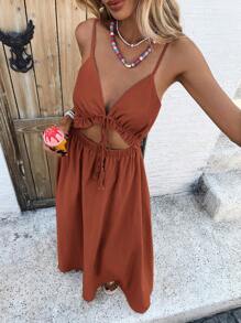 SHEIN VCAY Women Plain Minimalist Midi Dress, Casual Everyday Wear