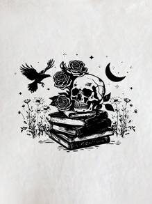 T-shirt da donna estiva  , T-shirt di Halloween taglie forti, T-shirt streetwear taglie forti, T-shirt grafica a maniche corte, Top estivo carino, Vacanze - Bianco - Visualizzare 4