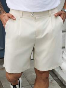 Manfinity Homme 大码男士夏季休闲纯色短裤 - 杏色 - 查看 6