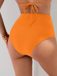 Swim Basics Braga de bikini de tiro alto con control de barriga y plisado para adelgazar para mujer - Naranja - Ver 2
