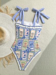 Soleia 1 件女士花卉印花连体泳衣，适合度假和海滩 - 彩色 - 查看 2