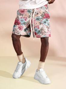SUMWON 挂毯花卉印花常规款夏季海滩度假抽绳腰休闲短裤轻便透气度假装 - 彩色 - 查看 4
