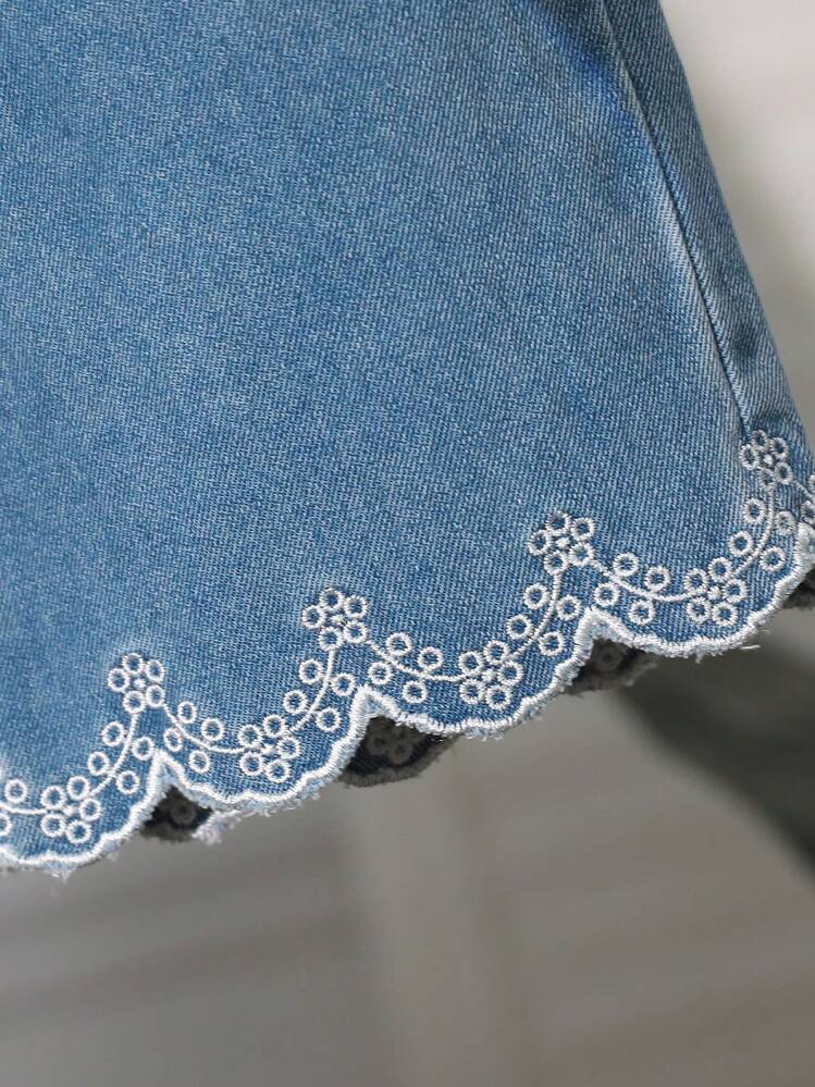 SHEIN Vintaside Kids Conjunto de 2 piezas de top sin mangas con dobladillo bordado y pantalones largos para niña bebé - Azul - Ver 8