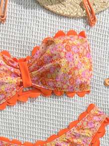Swim Mod Set de 2 piezas 2025 Nuevo top de bikini con volantes y estampado floral aleatorio y Bottom, traje de baño sexy para playa