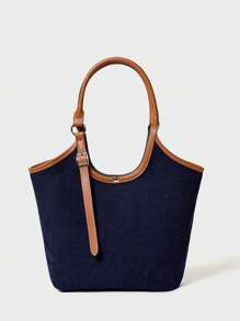 SHECARRY Women Casual Tote Bag In Navy Blue Corduroy, Light Weight And Large Capacity, Perfect For Daily Use - Navy Blue - View 2
