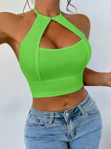 Zolique Women's Sexy Solid Color Backless Halter Neck Tank Top, Summer - Green - View 5