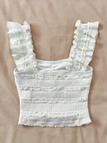 SHEIN Blusa bianca da ragazza adolescente con maniche a cappuccio in pizzo, blusa slim fit texturizzata in pizzo, adatta per tè pomeridiano, vacanza al mare, estate