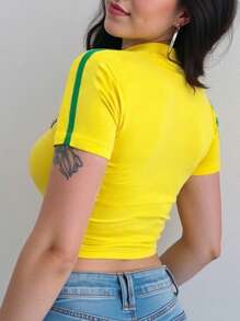 Rovax Áo thun ngắn tay in hình cờ Brazil có khóa kéo phía trước dành cho nữ - Nhiều màu - Xem 2