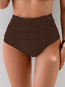 Nuvra Women High Waisted Shirred Tummy Control Flattering Bikini Bottom For Summer Beach Vacation