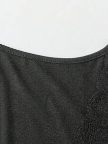 SHEIN MOOSTA 时尚 V 领蕾丝拼布透视性感连衣裙 - 灰色 - 查看 4