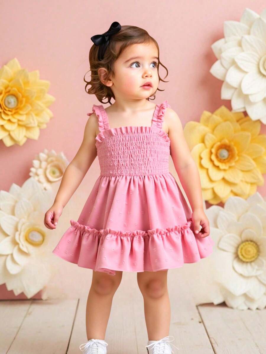 Baby Girl Floral Bodysuit Dress, Suitable For Outings, Vacations, Travel And Daily Wear, Summer - Dusty Pink - View 1