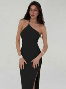 Aloruh Knit Maxi Backless Slit Dress