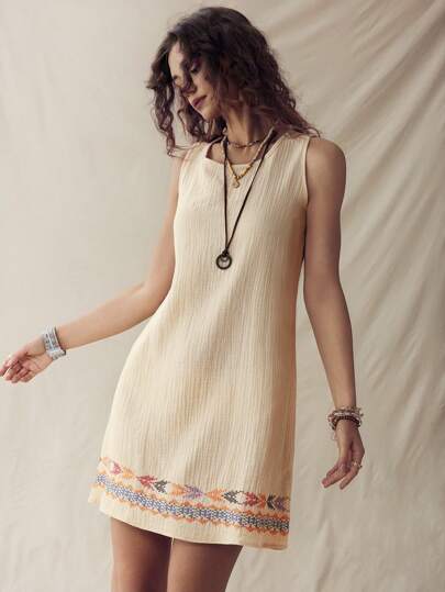 SHEIN LUNE Mùa hè giản dị Không tay Váy ba lỗ Với Họa tiết Hình học Đối với bờ biển Kỳ nghỉ