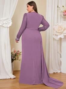 Coutiva Đầm cocktail bó sát dệt kim màu xanh lam thanh lịch cỡ lớn - Màu tím - Xem 2