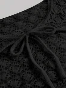 SHEIN MOD 杏色系带针织镂空喇叭袖开衫，度假开衫，波西米亚开衫，沙滩开衫，女士乡村风，春季开衫外套