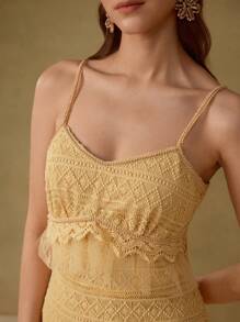 MOTF PREMIUM Vestido camisero con volantes de encaje de contraste - Albaricoque - Ver 1