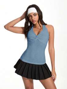 TRNVIE Women Twist Front Tank Top, Fashionable Design Suitable For Summer - Dusty Blue - View 6