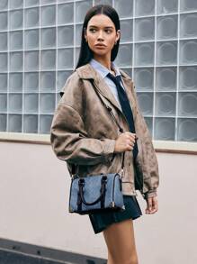 SHECARRY Women's Large Capacity Denim Effect Handbag For Daily Commute - Blue - View 6