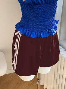 Damen Shorts in großen Größen, Sommermodell mit elastischer Taille, seitlichen Streifen und Schleifen-Verzierung, Lässig-Look