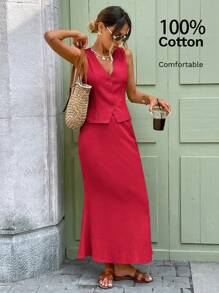 SHEIN LUNE 香槟色背心和长裙两件套，适合婚礼季节