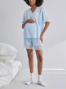 BloomMama Pijama de maternidad - Top de manga 5/8 + Pantalones 3/4