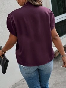 Weeklong 大尺碼純色綁帶領口花瓣袖休閑夏季襯衫 - 紫色 - 查看 2