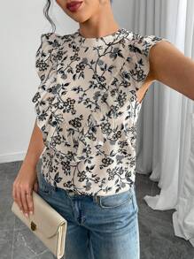 Chiquease Camisa con mangas con volantes y estampado floral aleatorio para mujer - Multicolor - Ver 1