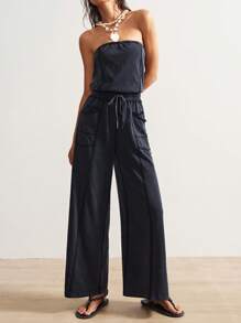 Bohemela 女式针织连体裤，带口袋和抽绳 - 黑色 - 查看 5