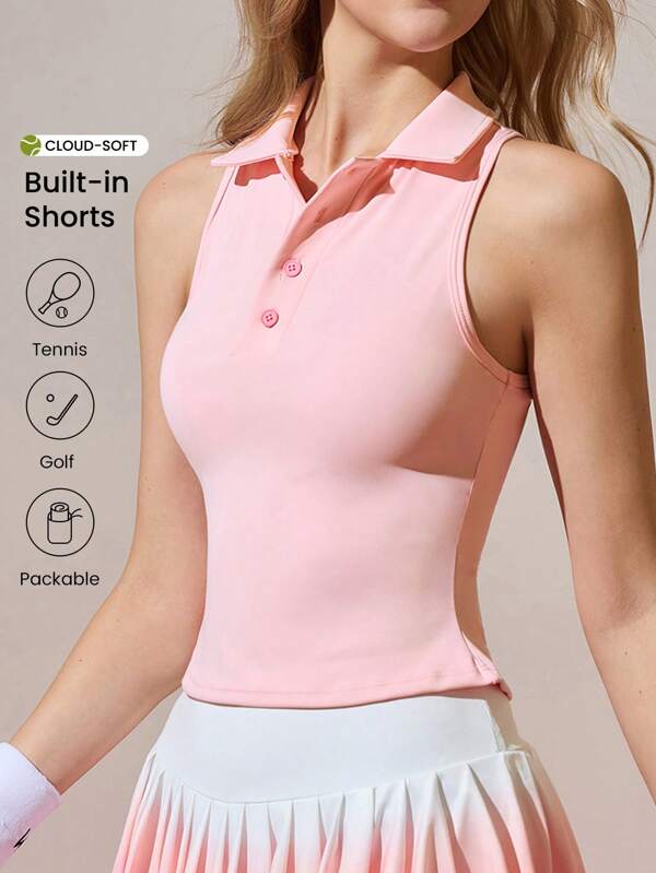 CourtClass Polo sportiva aderente senza maniche da donna, colore rosa, per il tennis e l'esercizio all'aperto
