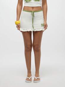 SUMWON WOMEN 运动迷你裙荷叶边下摆露背网球运动舞蹈健身表演练习弹力运动服啦啦队滑冰队服 96 号 - 白色 - 查看 6