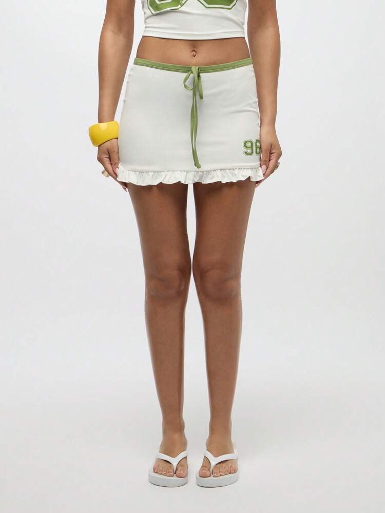 SUMWON WOMEN Stretchy Mini Skirt Ruffle Hem Activewear