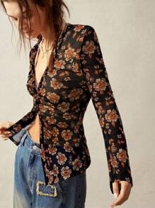 Bohemela Blusa con scollo a V in pizzo lavorato a maglia, maniche a sbuffo, stile boho vintage per le donne, stile bohémien per le vacanze, moda semplice e casual per uso quotidiano - Multicolore - Visualizzare 5