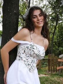 SHEIN 1件女士数码印花无钢圈性感文胸 - 彩色 - 查看 1