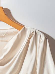 SHEIN Women's Elegant Solid Color Ruffled Collar Flared Sleeve Blouse, Commuter Style Fall Cloth For Women - Apricot - View 6