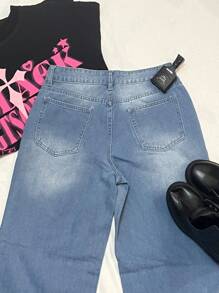 Attitoon 大码女式宽松阔腿低腰牛仔裤，蓝色