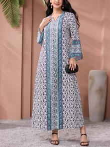 SHEIN Najma 优雅浪漫刺绣花卉复古印花简约宽松女式连衣裙 - 彩色 - 查看 4