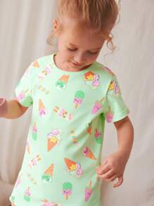 Vestaglia da notte a maniche corte con scollo rotondo e stampa a motivo di gelato, resistente alle fiamme, per ragazze