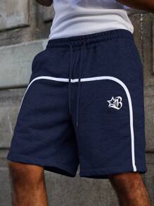 PAVTROS 男士条纹设计抽绳短裤 - 藏蓝色 - 查看 3