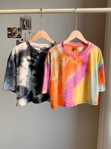 Comfortcana Two-Piece Set Women's Tie Dye Loose Knit T-Shirt - Black and White - View 1