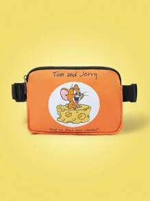 TOM & JERRY X SHEIN Women's Fashion Cartoon Mouse & Cheese Print Adjustable Strap Square Fanny Pack, Suitable For Sports, Running, Cycling, Hiking - Multicolor - View 1