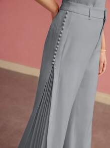 MOTF PREMIUM BUTTON DETAIL WIDE LEG PANTS - Blue - View 2