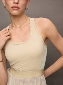 Activina Women Solid Color Mesh Patchwork Sleeveless Activewear Dress, Suitable For Tennis, Ping Pong - Khaki - View 2
