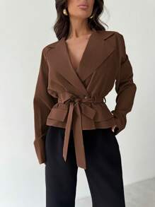 Firerie Nueva chaqueta cortavientos fina de mujer con bolsillos tridimensionales en color caqui para otoño/invierno - Marrón - Ver 4